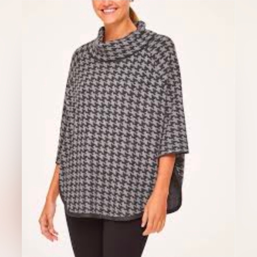 Ann Taylor LOFT Houndstooth Knit Poncho Sweater XS/S